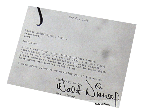 Disney Memo to Victor Cameras